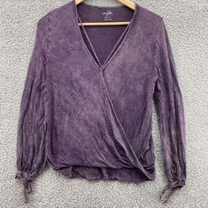 Alya Purple Popover Twist Front Long Sleeve‎ Flowy Shimmer Blouse Womens Size XS